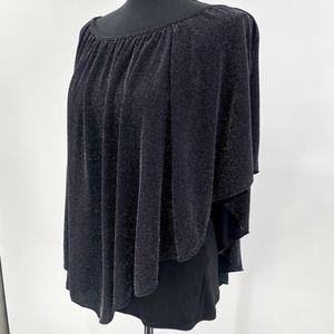 New Directions Black Shimmery Popover Top - Size L